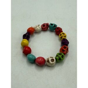 Multicolor‎ Skull Bead Stretch Bracelet Gothic Punk Boho Eclectic Accessory